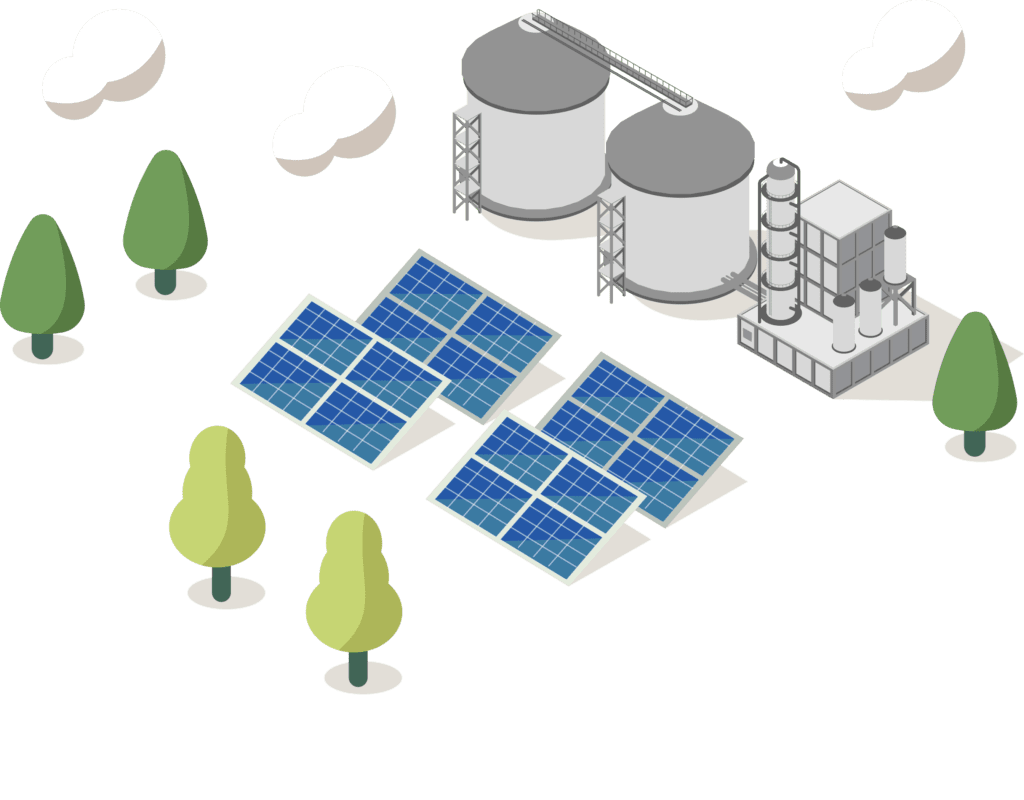 Digital illustration of a photovoltaic solar installation